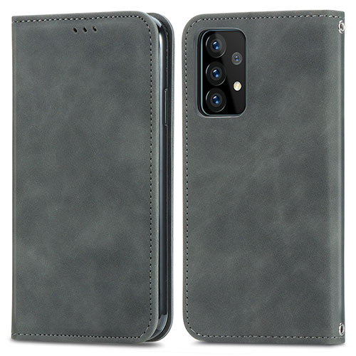 Leather Case Stands Flip Cover Holder S04D for Samsung Galaxy A72 4G Gray
