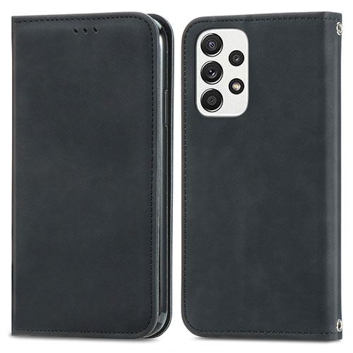 Leather Case Stands Flip Cover Holder S04D for Samsung Galaxy A73 5G Black