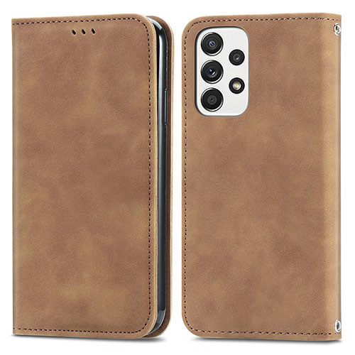 Leather Case Stands Flip Cover Holder S04D for Samsung Galaxy A73 5G Brown