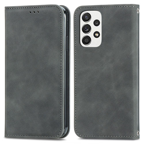 Leather Case Stands Flip Cover Holder S04D for Samsung Galaxy A73 5G Gray