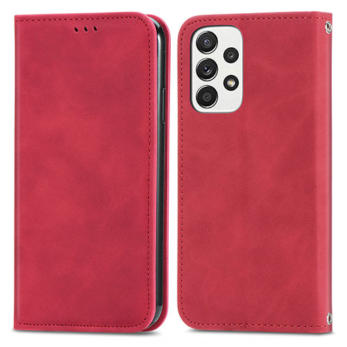 Leather Case Stands Flip Cover Holder S04D for Samsung Galaxy A73 5G Red