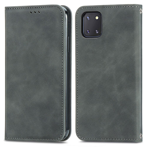 Leather Case Stands Flip Cover Holder S04D for Samsung Galaxy A81 Gray