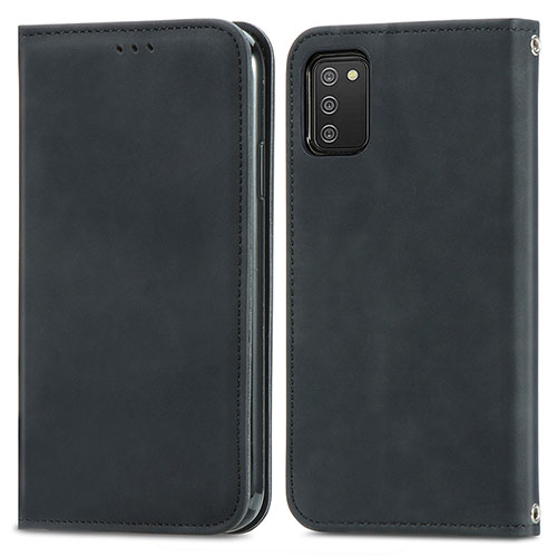 Leather Case Stands Flip Cover Holder S04D for Samsung Galaxy F02S SM-E025F Black