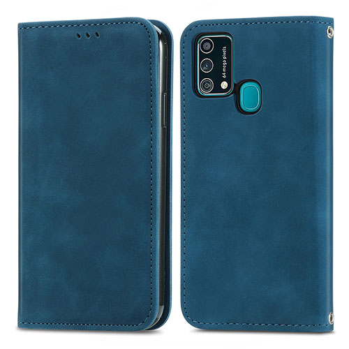 Leather Case Stands Flip Cover Holder S04D for Samsung Galaxy F41 Blue