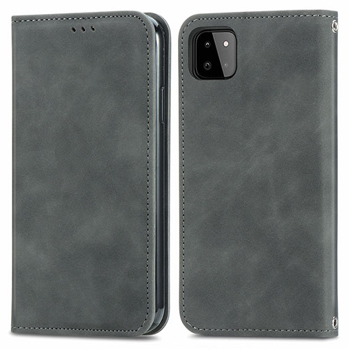 Leather Case Stands Flip Cover Holder S04D for Samsung Galaxy F42 5G Gray