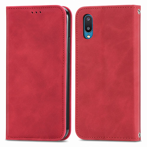 Leather Case Stands Flip Cover Holder S04D for Samsung Galaxy M02 Red