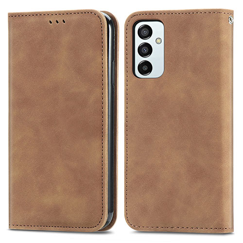 Leather Case Stands Flip Cover Holder S04D for Samsung Galaxy M23 5G Brown