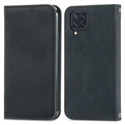 Leather Case Stands Flip Cover Holder S04D for Samsung Galaxy M32 4G Black