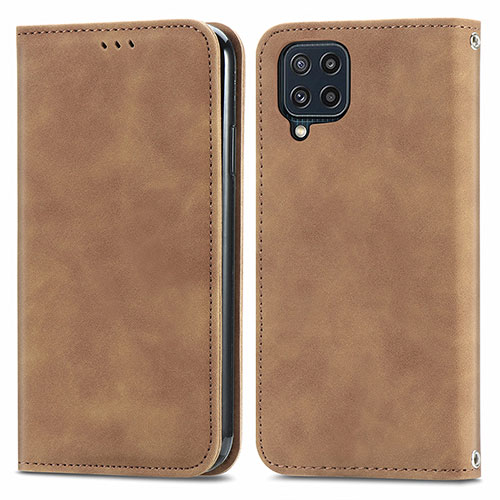 Leather Case Stands Flip Cover Holder S04D for Samsung Galaxy M32 4G Brown