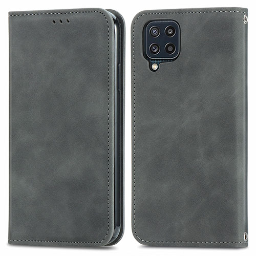 Leather Case Stands Flip Cover Holder S04D for Samsung Galaxy M32 4G Gray