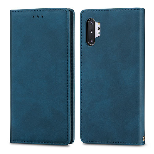 Leather Case Stands Flip Cover Holder S04D for Samsung Galaxy Note 10 Plus 5G Blue
