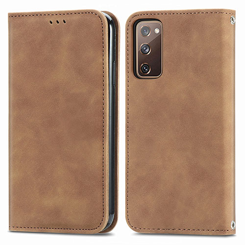 Leather Case Stands Flip Cover Holder S04D for Samsung Galaxy S20 FE (2022) 5G Brown