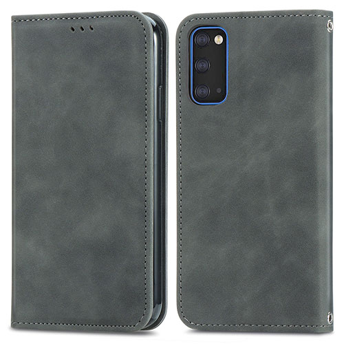 Leather Case Stands Flip Cover Holder S04D for Samsung Galaxy S20 Gray