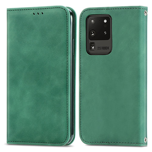 Leather Case Stands Flip Cover Holder S04D for Samsung Galaxy S20 Ultra 5G Green