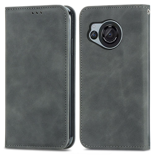 Leather Case Stands Flip Cover Holder S04D for Sharp Aquos R8 Gray