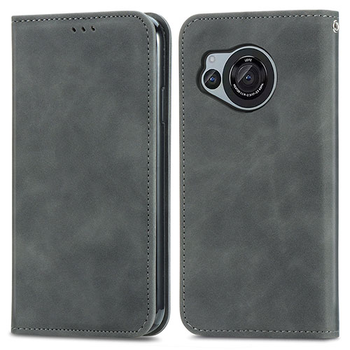 Leather Case Stands Flip Cover Holder S04D for Sharp Aquos R8s Gray