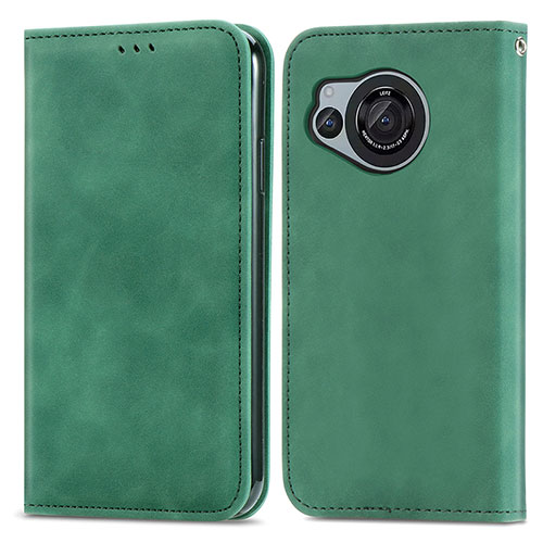 Leather Case Stands Flip Cover Holder S04D for Sharp Aquos R8s Green