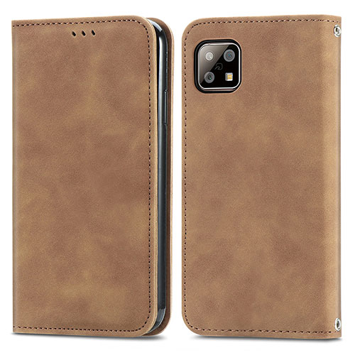 Leather Case Stands Flip Cover Holder S04D for Sharp Aquos Sense6 Brown