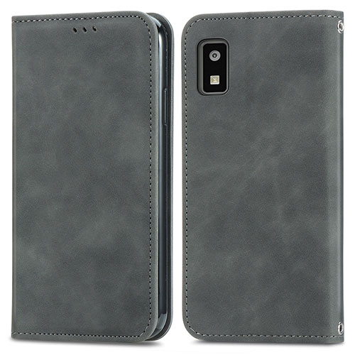 Leather Case Stands Flip Cover Holder S04D for Sharp Aquos wish Gray