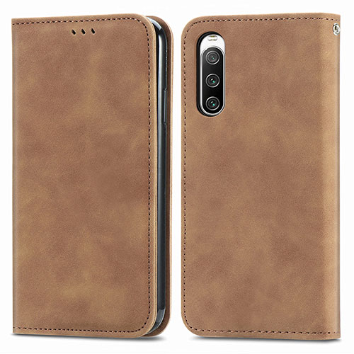 Leather Case Stands Flip Cover Holder S04D for Sony Xperia 10 IV Brown