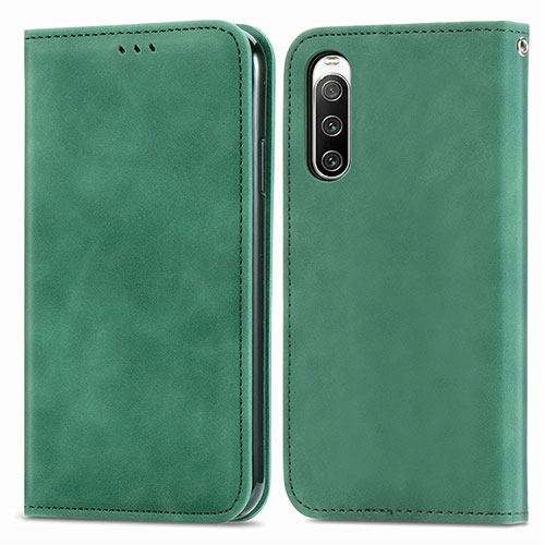 Leather Case Stands Flip Cover Holder S04D for Sony Xperia 10 IV SOG07 Green