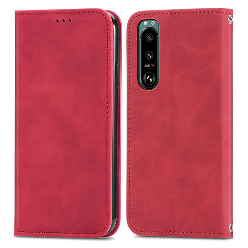 Leather Case Stands Flip Cover Holder S04D for Sony Xperia 5 III Red