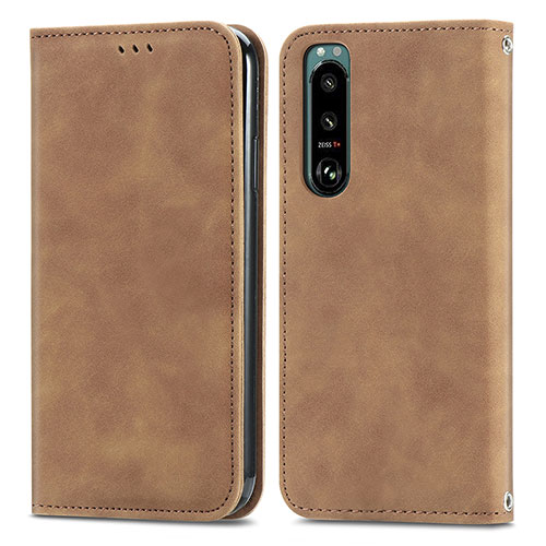 Leather Case Stands Flip Cover Holder S04D for Sony Xperia 5 III SO-53B Brown