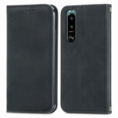 Leather Case Stands Flip Cover Holder S04D for Sony Xperia 5 IV Black