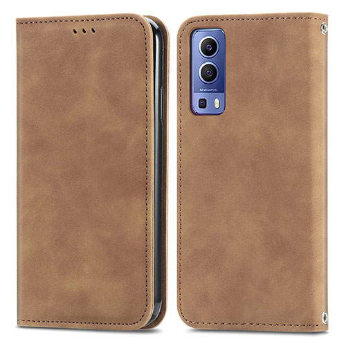 Leather Case Stands Flip Cover Holder S04D for Vivo iQOO Z3 5G Brown