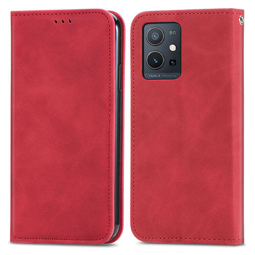 Leather Case Stands Flip Cover Holder S04D for Vivo iQOO Z6 5G Red