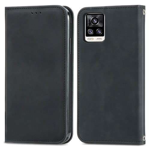 Leather Case Stands Flip Cover Holder S04D for Vivo V20 (2021) Black