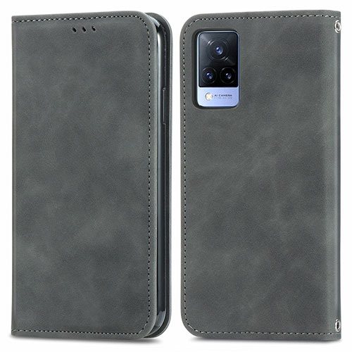 Leather Case Stands Flip Cover Holder S04D for Vivo V21 5G Gray