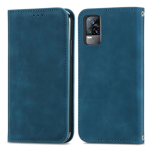 Leather Case Stands Flip Cover Holder S04D for Vivo V21e 4G Blue