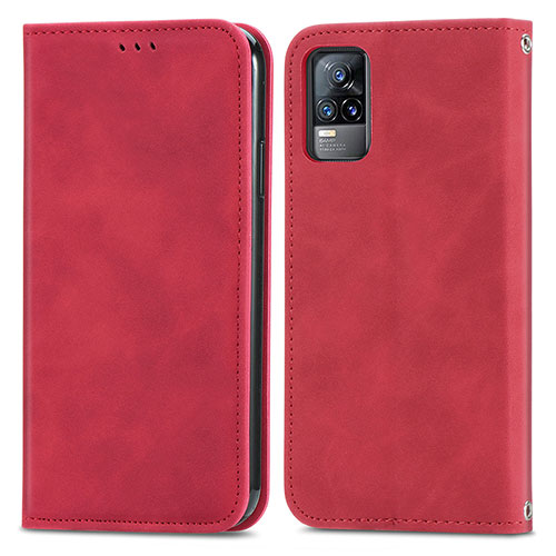 Leather Case Stands Flip Cover Holder S04D for Vivo V21e 4G Red