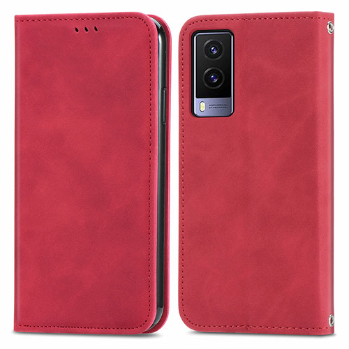 Leather Case Stands Flip Cover Holder S04D for Vivo V21e 5G Red