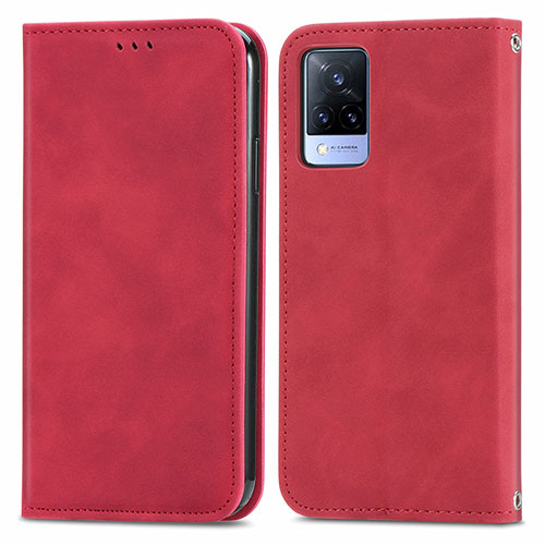 Leather Case Stands Flip Cover Holder S04D for Vivo V21s 5G Red