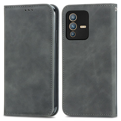 Leather Case Stands Flip Cover Holder S04D for Vivo V23 5G Gray