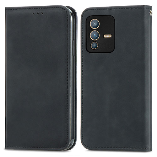 Leather Case Stands Flip Cover Holder S04D for Vivo V23 Pro 5G Black