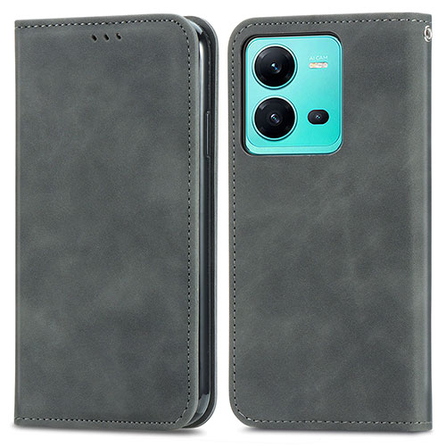 Leather Case Stands Flip Cover Holder S04D for Vivo V25 5G Gray