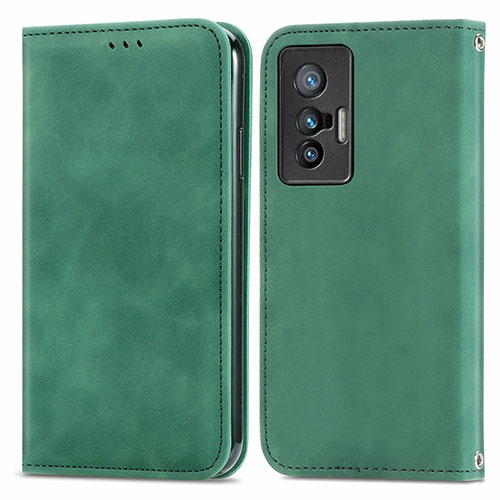 Leather Case Stands Flip Cover Holder S04D for Vivo X70 5G Green