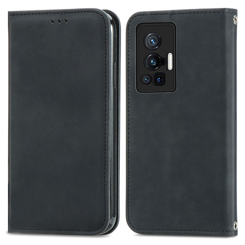 Leather Case Stands Flip Cover Holder S04D for Vivo X70 Pro 5G Black