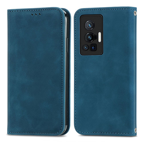 Leather Case Stands Flip Cover Holder S04D for Vivo X70 Pro 5G Blue