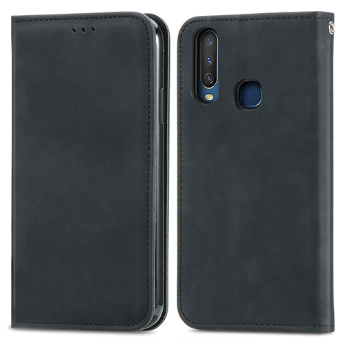 Leather Case Stands Flip Cover Holder S04D for Vivo Y11 Black