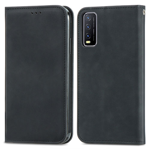 Leather Case Stands Flip Cover Holder S04D for Vivo Y11s Black