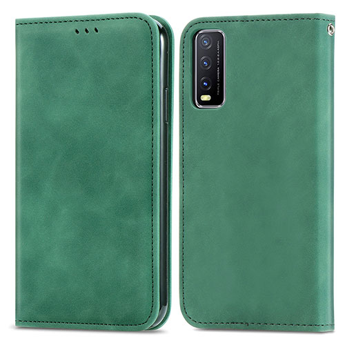 Leather Case Stands Flip Cover Holder S04D for Vivo Y11s Green