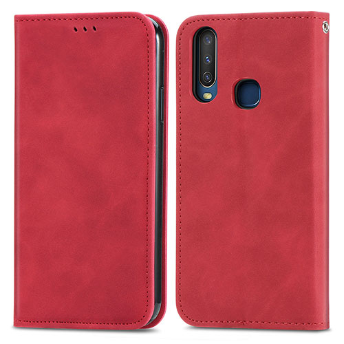 Leather Case Stands Flip Cover Holder S04D for Vivo Y12 Red