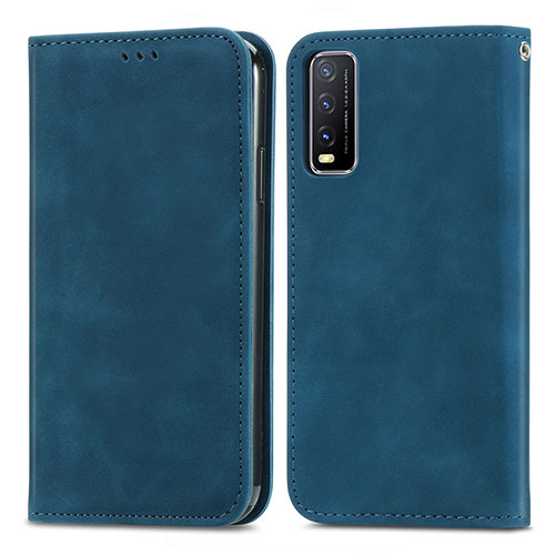 Leather Case Stands Flip Cover Holder S04D for Vivo Y12A Blue