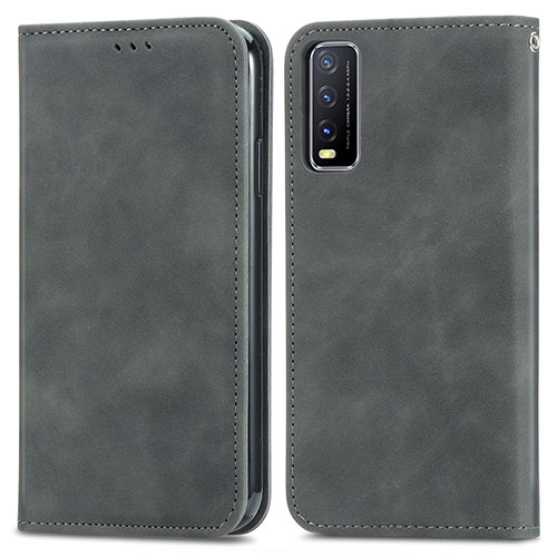 Leather Case Stands Flip Cover Holder S04D for Vivo Y12A Gray