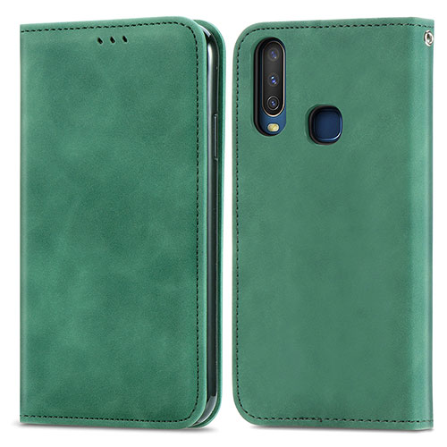 Leather Case Stands Flip Cover Holder S04D for Vivo Y15 Green