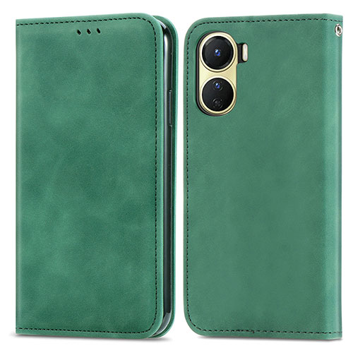 Leather Case Stands Flip Cover Holder S04D for Vivo Y16 Green